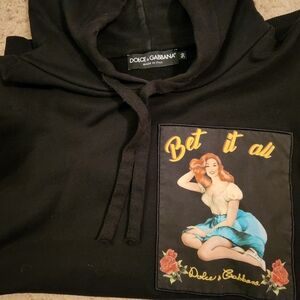 Dolce & Gabbana Black Pullover Hoodie with Pinup Patch